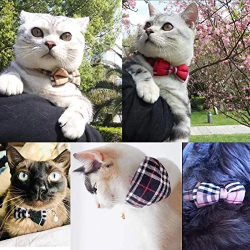PetFavorites - Collar para gato, diseño de pajarita con campana, a cuadros, para cachorros de gatito, tamaño ajustable, de 7.8 a 10.2 pulgadas, 2 unidades