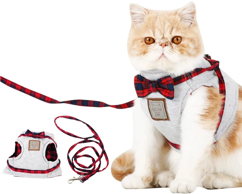 Cat Harness and Leash Set, Leash Adjustable Comfortable Soft Harness Jacket Vest, for Cats Puppy Safety Walk/Run
