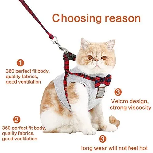 Cat Harness and Leash Set, Leash Adjustable Comfortable Soft Harness Jacket Vest, for Cats Puppy Safety Walk/Run