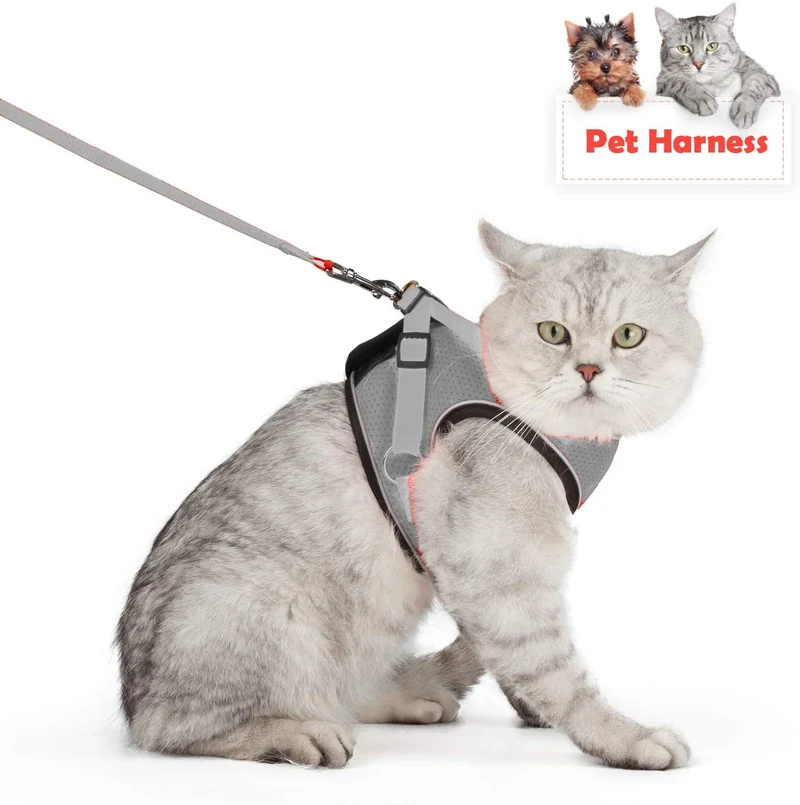 Arnés ajustable para mascotas, gato, gato, gato, gatito, arnés para caminar, chaleco de malla suave con tiras reflectantes, arnés para perros y gatos pequeños