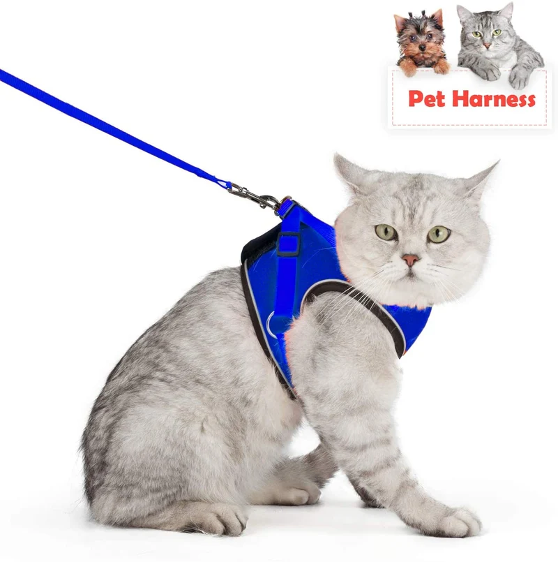 Arnés ajustable para mascotas, gato, gato, gato, gatito, arnés para caminar, chaleco de malla suave con tiras reflectantes, arnés para perros y gatos pequeños