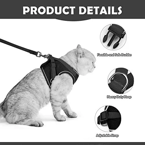 Arnés ajustable para mascotas, gato, gato, gato, gatito, arnés para caminar, chaleco de malla suave con tiras reflectantes, arnés para perros y gatos pequeños