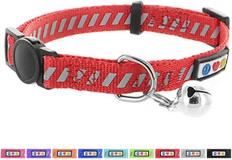pawtitas mascota tráfico reflectante cuello de gato con hebilla de seguridad y campana