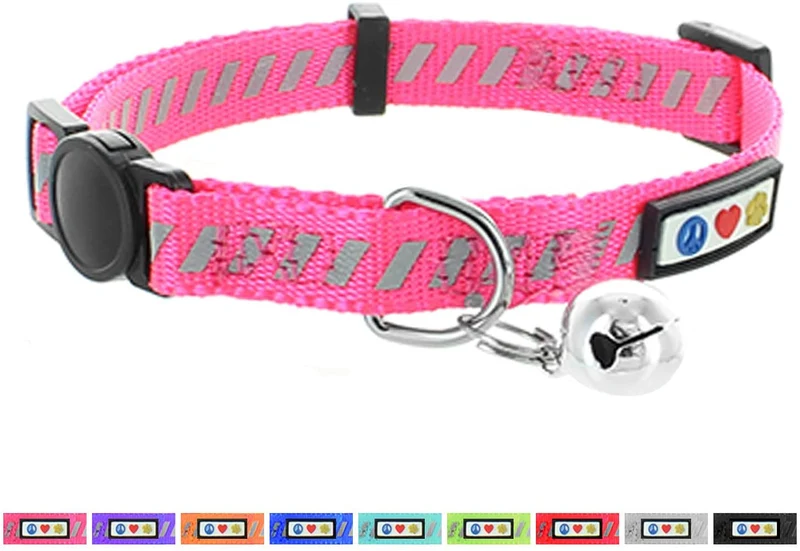 pawtitas mascota tráfico reflectante cuello de gato con hebilla de seguridad y campana