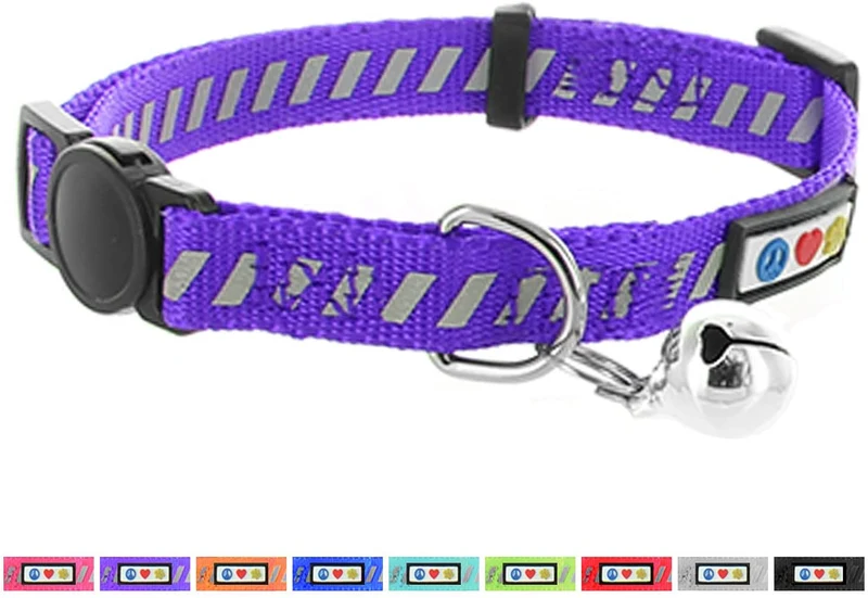 pawtitas mascota tráfico reflectante cuello de gato con hebilla de seguridad y campana
