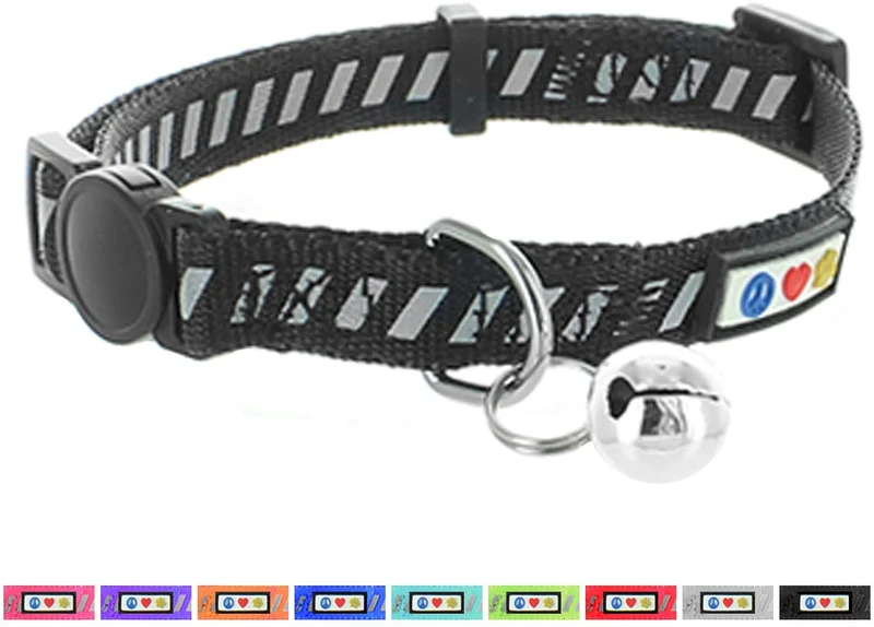 pawtitas mascota tráfico reflectante cuello de gato con hebilla de seguridad y campana