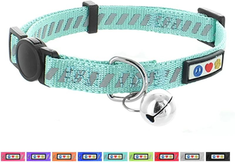 pawtitas mascota tráfico reflectante cuello de gato con hebilla de seguridad y campana