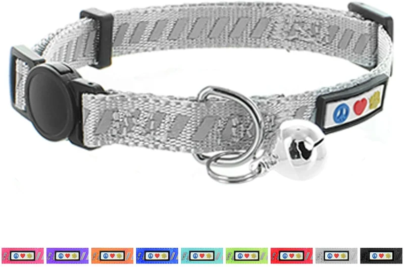 pawtitas mascota tráfico reflectante cuello de gato con hebilla de seguridad y campana