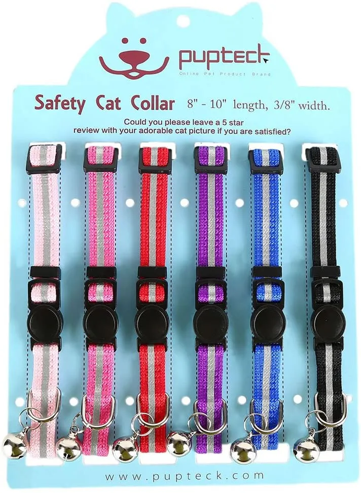 PUPTECK - Collar reflectante para gato, 6 unidades, con campana