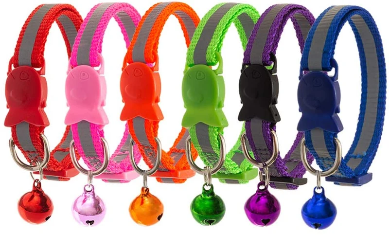 SCIROKKO - 6 collares reflectantes para gato con campana – diseño de hebilla de pescado ajustable y collar para gatito y cachorro
