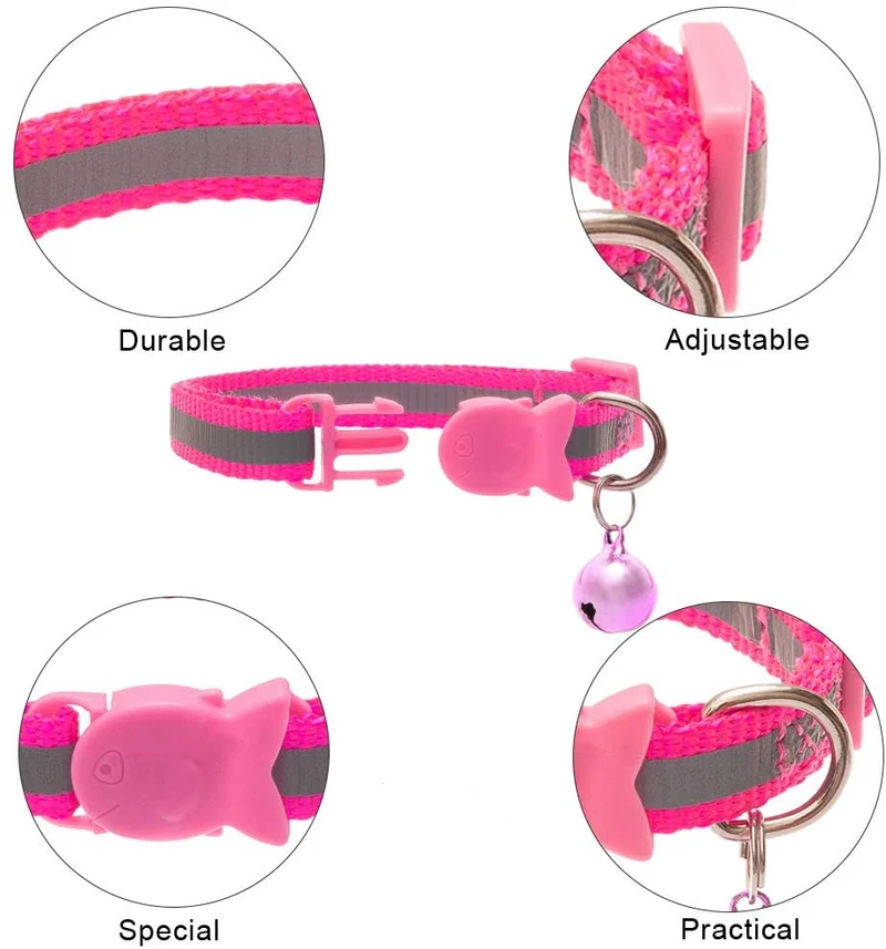 SCIROKKO - 6 collares reflectantes para gato con campana – diseño de hebilla de pescado ajustable y collar para gatito y cachorro