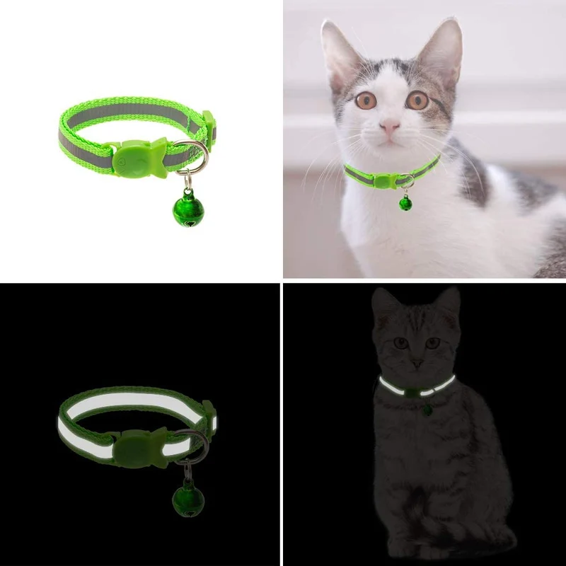 SCIROKKO - 6 collares reflectantes para gato con campana – diseño de hebilla de pescado ajustable y collar para gatito y cachorro