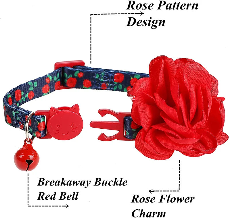 Boombone Collar de gato de flores, collares para perros y accesorios de San Valentín