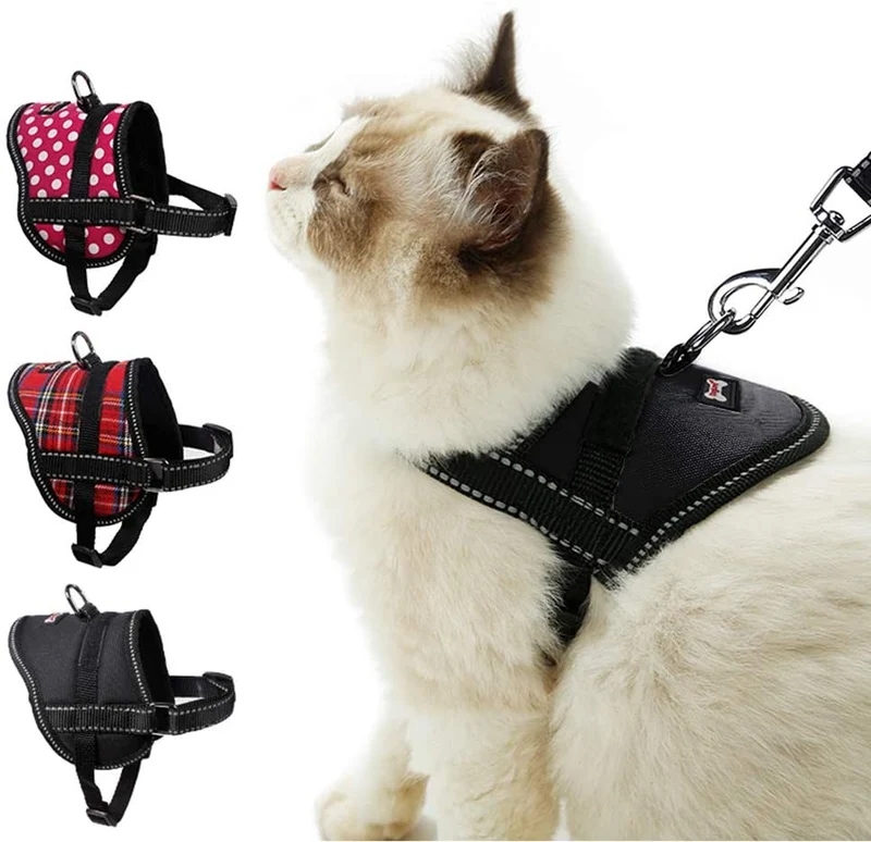TOLEAP Arnés de gato con correa ajustable de malla suave arnés correa a prueba de escape gato chaleco arnés con correa reflectante para gatos pequeños al aire libre caminar