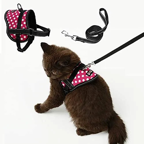 TOLEAP Arnés de gato con correa ajustable de malla suave arnés correa a prueba de escape gato chaleco arnés con correa reflectante para gatos pequeños al aire libre caminar