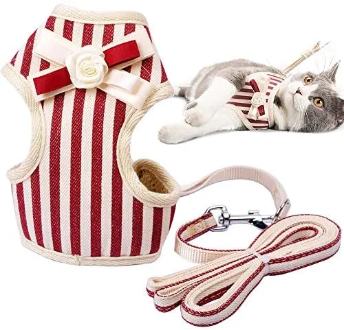 MyfatBOSS Correa para gato, arnés para gato y correa, chaleco de malla ajustable para gatos pequeños y grandes a prueba de escapes