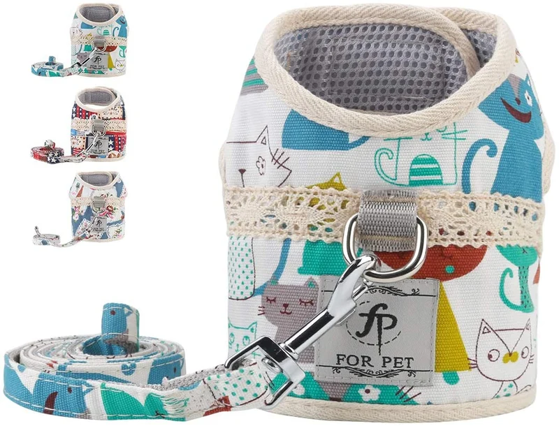 Arnés de malla suave para gatos Voopet Boho, chaleco frontal acolchado con correa, arnés ajustable para mascotas sin tirar, fácil control