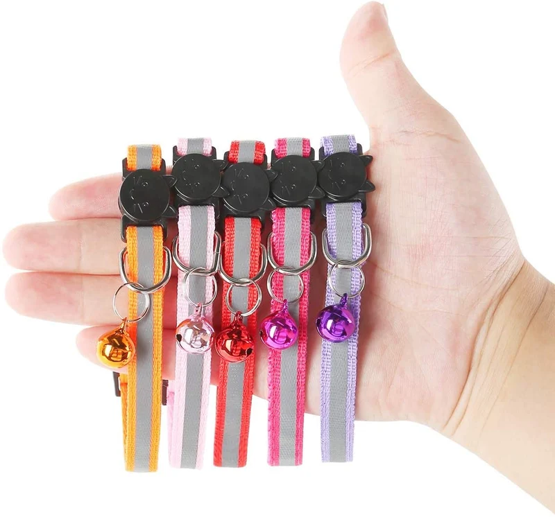Petyoung - Paquete de 12 collares reflectantes para gatos, hebilla de liberación rápida con campana, collar ajustable para gato, 7.5 – 12.6 in