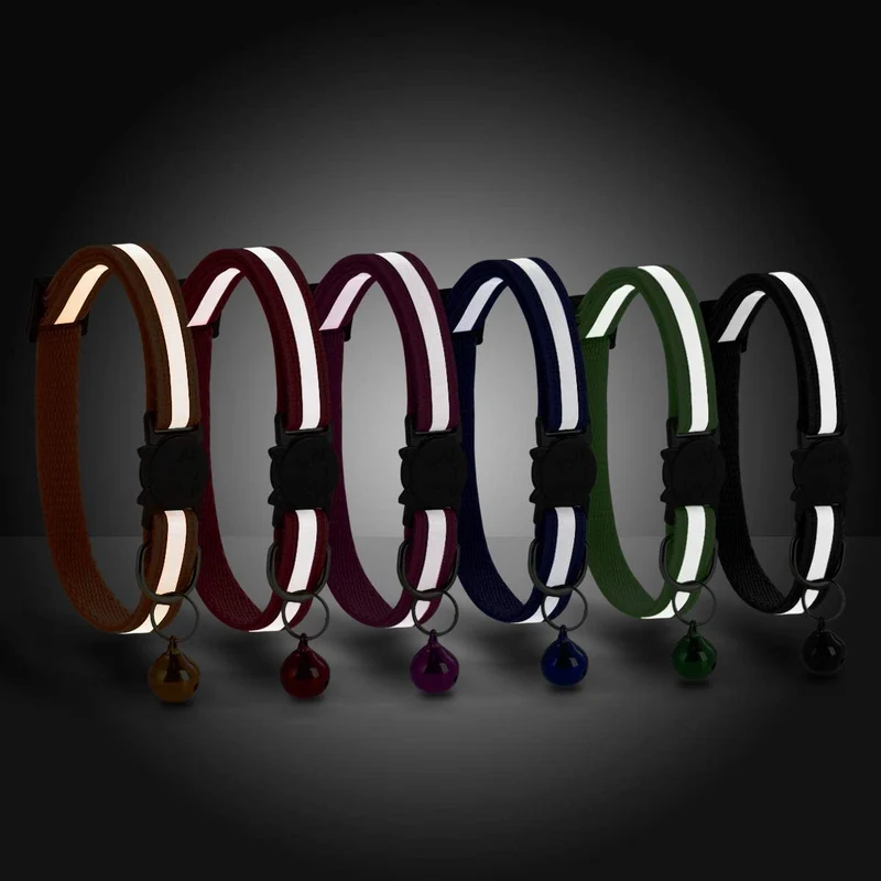 Petyoung - Paquete de 12 collares reflectantes para gatos, hebilla de liberación rápida con campana, collar ajustable para gato, 7.5 – 12.6 in