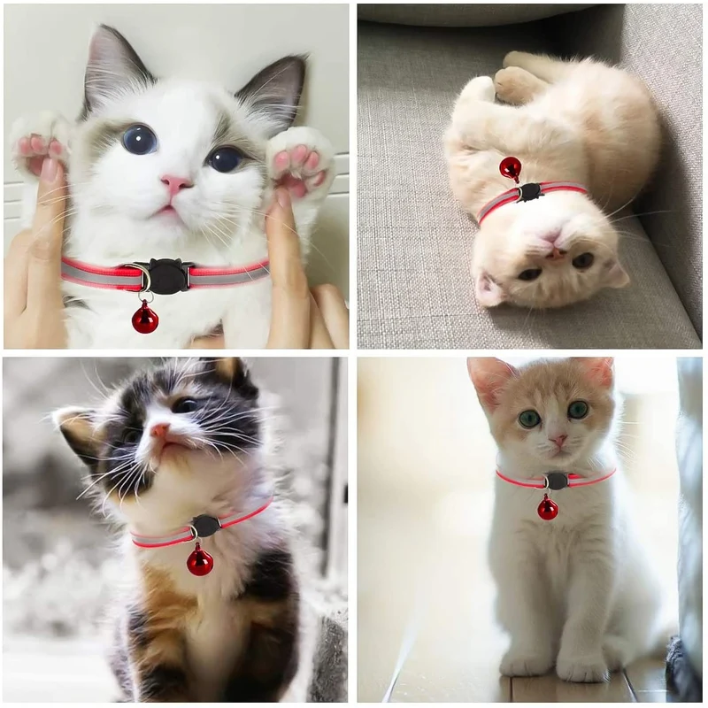 Petyoung - Paquete de 12 collares reflectantes para gatos, hebilla de liberación rápida con campana, collar ajustable para gato, 7.5 – 12.6 in
