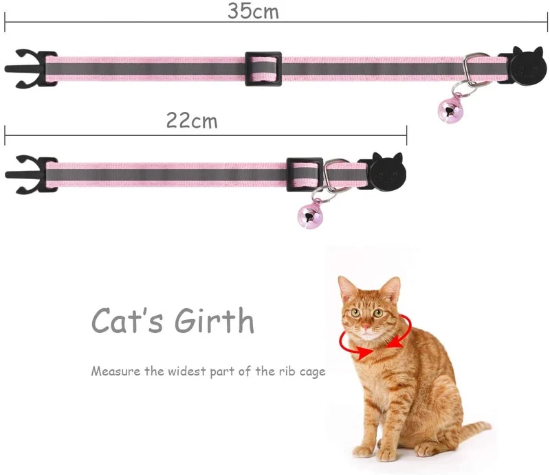 Petyoung - Paquete de 12 collares reflectantes para gatos, hebilla de liberación rápida con campana, collar ajustable para gato, 7.5 – 12.6 in