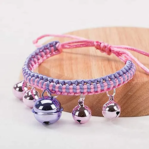 Bepets - Collar para gato con campana, color rosa y rojo, ajustable con campanas de 8 colores (2 paquetes)