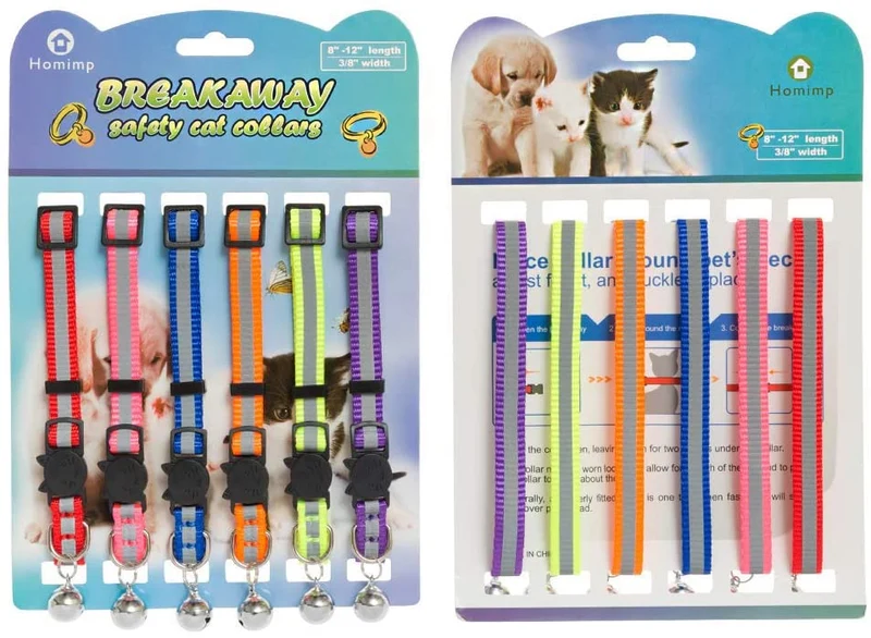 Cat Breakaway Collars Set 12 pcs con Bell Correa reflectante y hebilla de seguridad ajustable, 8 – 12"
