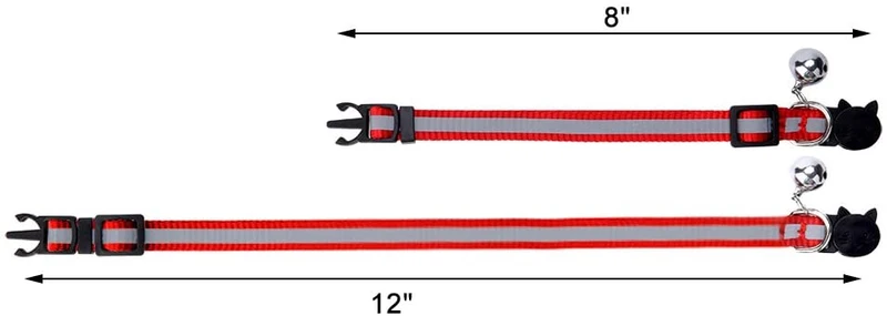 Cat Breakaway Collars Set 12 pcs con Bell Correa reflectante y hebilla de seguridad ajustable, 8 – 12"