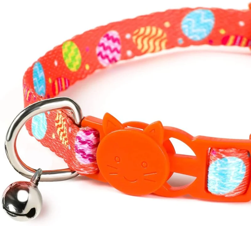 JPB Kit de collar para gato de Pascua – Collares de gato con campana en diseño de huevo y conejo