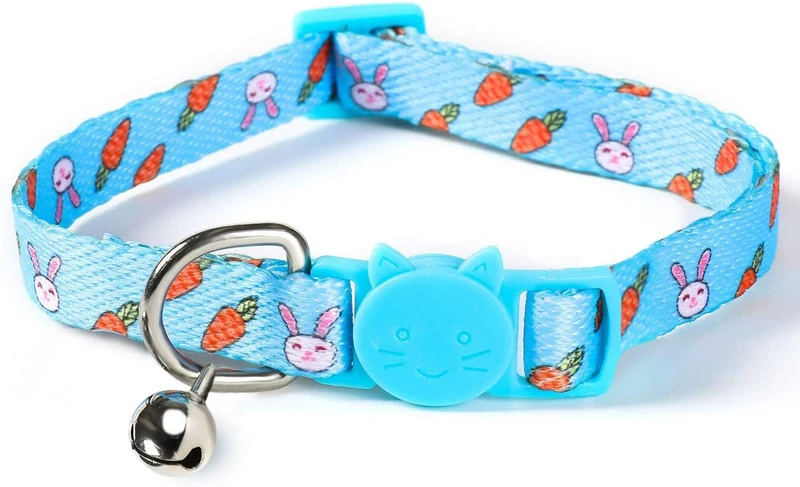 JPB Kit de collar para gato de Pascua – Collares de gato con campana en diseño de huevo y conejo