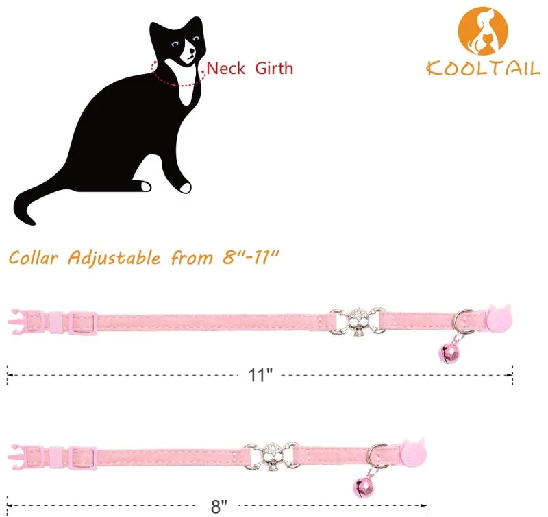 KOOLTAIL - Collar para gato con diseño de calavera con campana, 2 collares para mascotas con hebilla de seguridad, accesorio para gatos, gatitos, color negro y rosa
