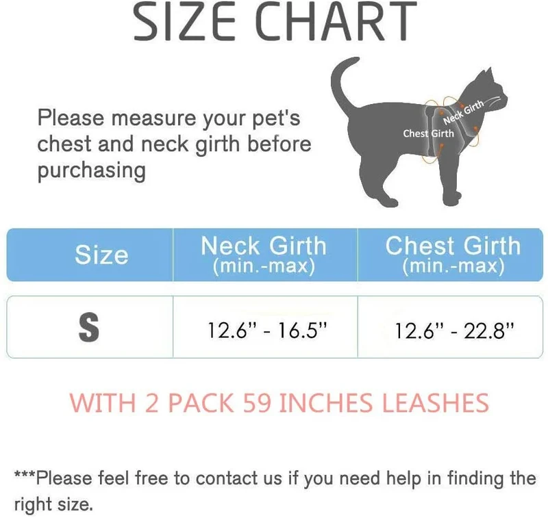 rabbitgoo Cat Harness and Leash Set for Walking, Escape Proof Adjustable Soft Vest for Large Cat Small Pets, Reflective Strip Metal Clip Ring Outdoor Cat Jacket Harness with 2 Long Cat Leashes