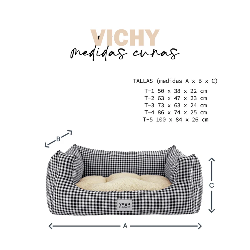 CAMA PERROS CONFORT VICHY NEGRO BORREGUILLO YAGU