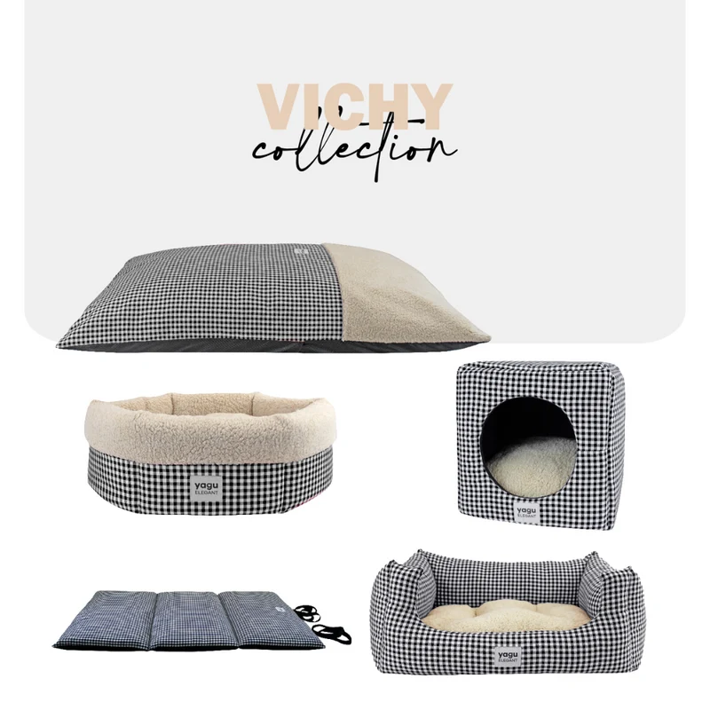 CAMA PERROS CONFORT VICHY NEGRO BORREGUILLO YAGU