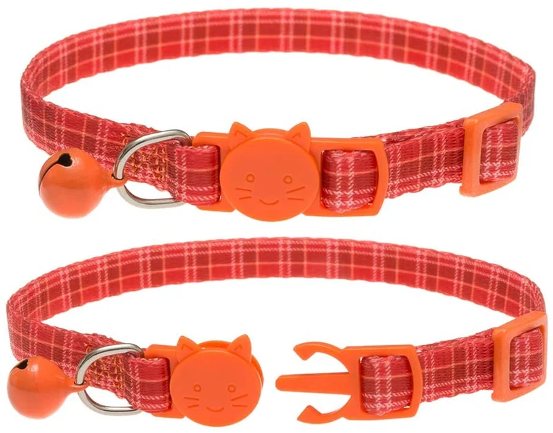 BINGPET - Collares de gato con campana, colores variados, patrones cuadrados, ajustables, paquete de 6 unidades