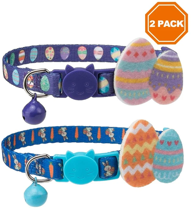 PAWCHIE - Collares para gato con campana - 2 unidades ajustables con huevo de Pascua y conejo de 20 a 11.0 in