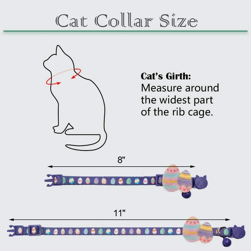 PAWCHIE - Collares para gato con campana - 2 unidades ajustables con huevo de Pascua y conejo de 20 a 11.0 in