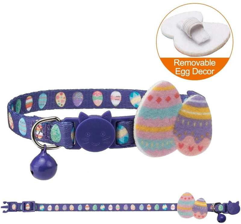 PAWCHIE - Collares para gato con campana - 2 unidades ajustables con huevo de Pascua y conejo de 20 a 11.0 in