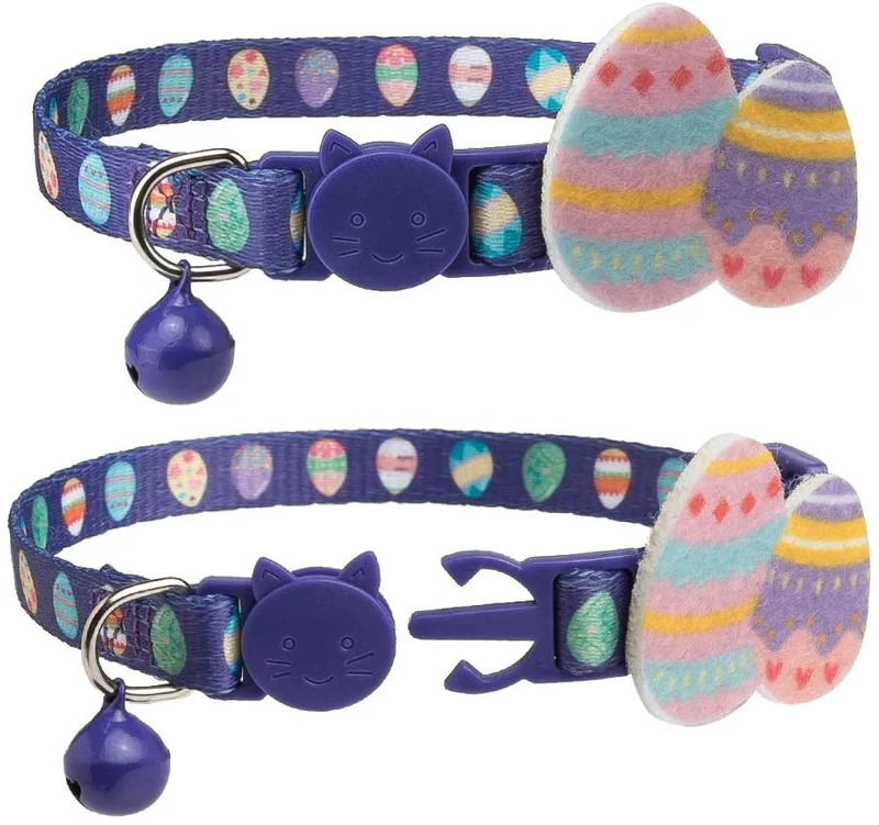 PAWCHIE - Collares para gato con campana - 2 unidades ajustables con huevo de Pascua y conejo de 20 a 11.0 in
