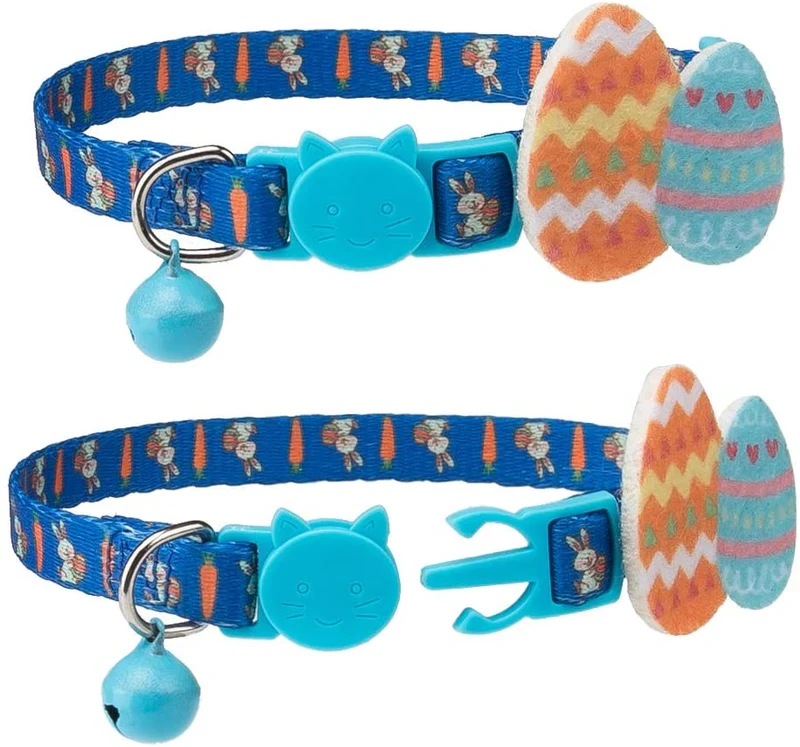 PAWCHIE - Collares para gato con campana - 2 unidades ajustables con huevo de Pascua y conejo de 20 a 11.0 in