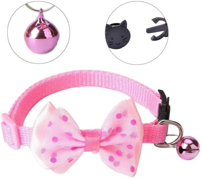 Yasma - Juego de 8 collares para gato, diseño de pajarita con cascabel y campana, de nailon, colores variados