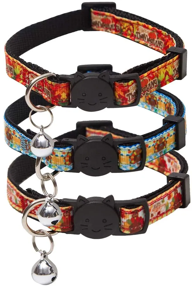 TCBOYING - Juego de 3 collares para gatos de Acción de Gracias con cascabel ajustable, regalo de Acción de Gracias