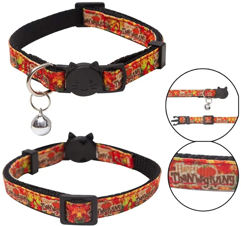 TCBOYING - Juego de 3 collares para gatos de Acción de Gracias con cascabel ajustable, regalo de Acción de Gracias