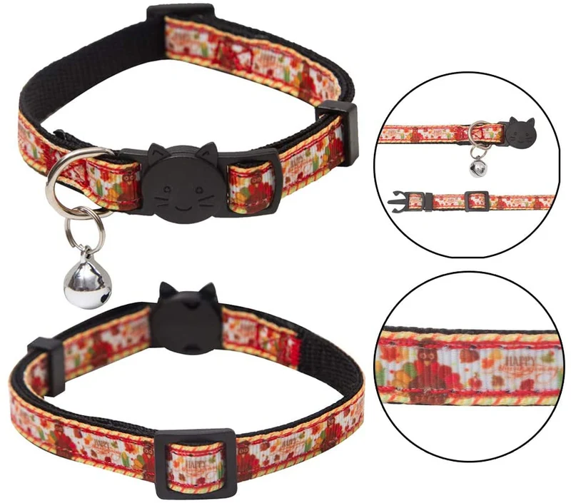 TCBOYING - Juego de 3 collares para gatos de Acción de Gracias con cascabel ajustable, regalo de Acción de Gracias