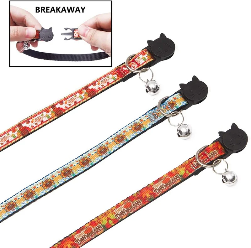 TCBOYING - Juego de 3 collares para gatos de Acción de Gracias con cascabel ajustable, regalo de Acción de Gracias