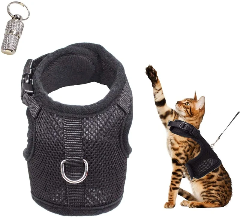 WONDERPUP - Arnés ajustable para gato con correa para caminar, a prueba de escape, malla de aire suave para gatitos, cachorros, conejos, perros pequeños