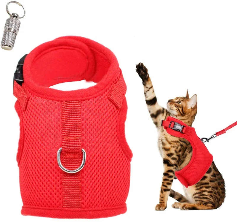 WONDERPUP - Arnés ajustable para gato con correa para caminar, a prueba de escape, malla de aire suave para gatitos, cachorros, conejos, perros pequeños