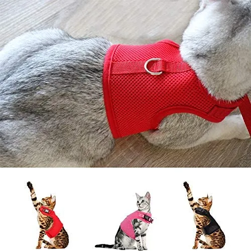 WONDERPUP - Arnés ajustable para gato con correa para caminar, a prueba de escape, malla de aire suave para gatitos, cachorros, conejos, perros pequeños