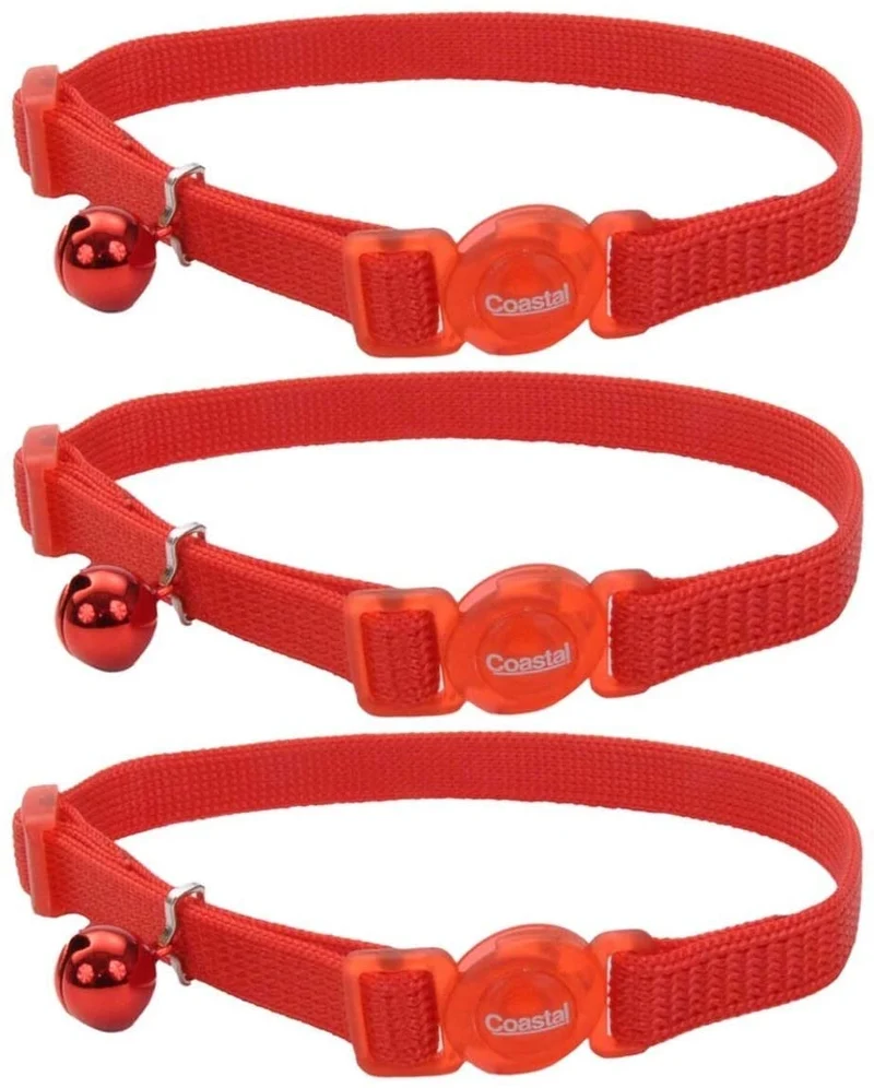 Coastal Pet Products ccp7001red nailon seguro de gato ajustable retención collar con campanas, rojo (Padre)
