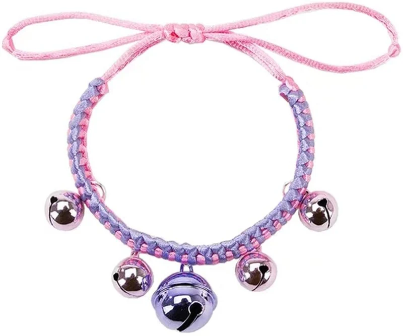 Bepets - Collar para gato con campana, color rosa y rojo, ajustable con campanas de 8 colores (2 paquetes)